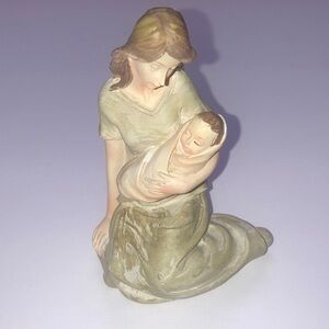 Handcrafted Mother & Baby Figurine in Cream & Tan Home Poly stone Art Sculpture
